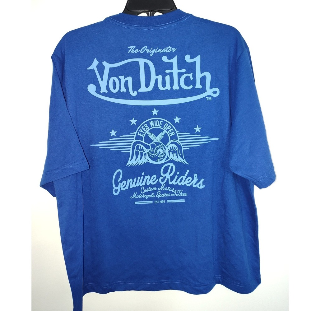 Von Dutch Mens Royal Blue Graphic T-Shirt Genuine Riders Winged Eyeball Medium - Picture 2 of 4